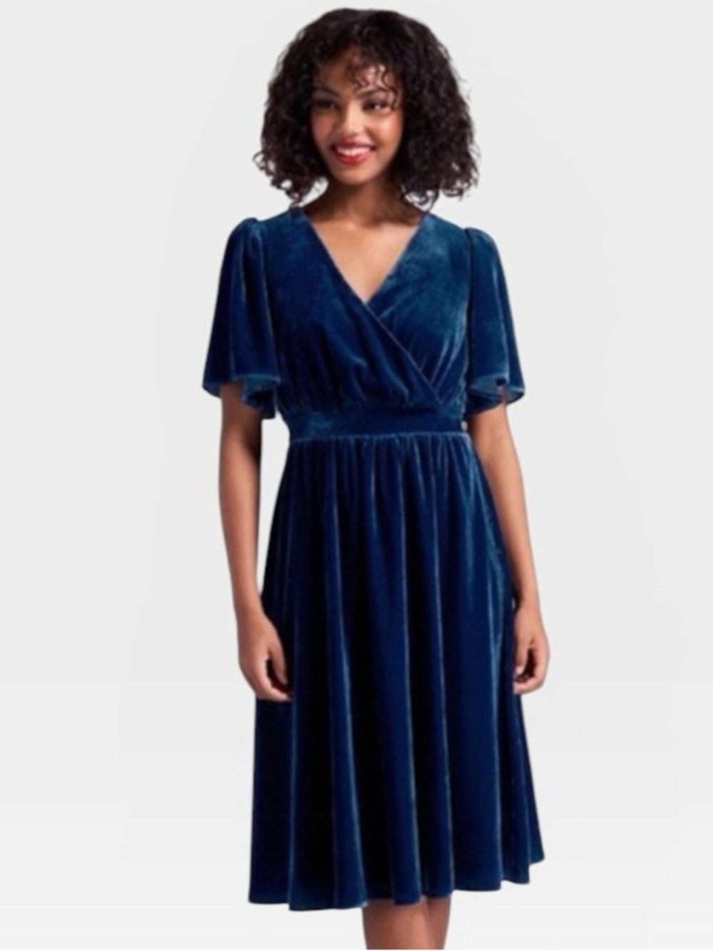 ModCloth Blue Velvet Wrap Midi Dress 4X Cottagecore Romantic